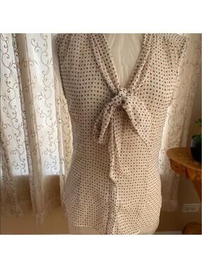 Polka Dot Sleeveless Tie-Front Blouse